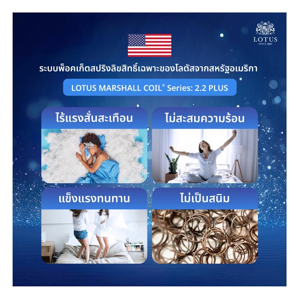 ที่นอนพ็อกเก็ตสปริง 5 ฟุต สุญญากาศ LOTUS รุ่น ASLEEP II พร้อมหมอนหนุน 2 ใบ