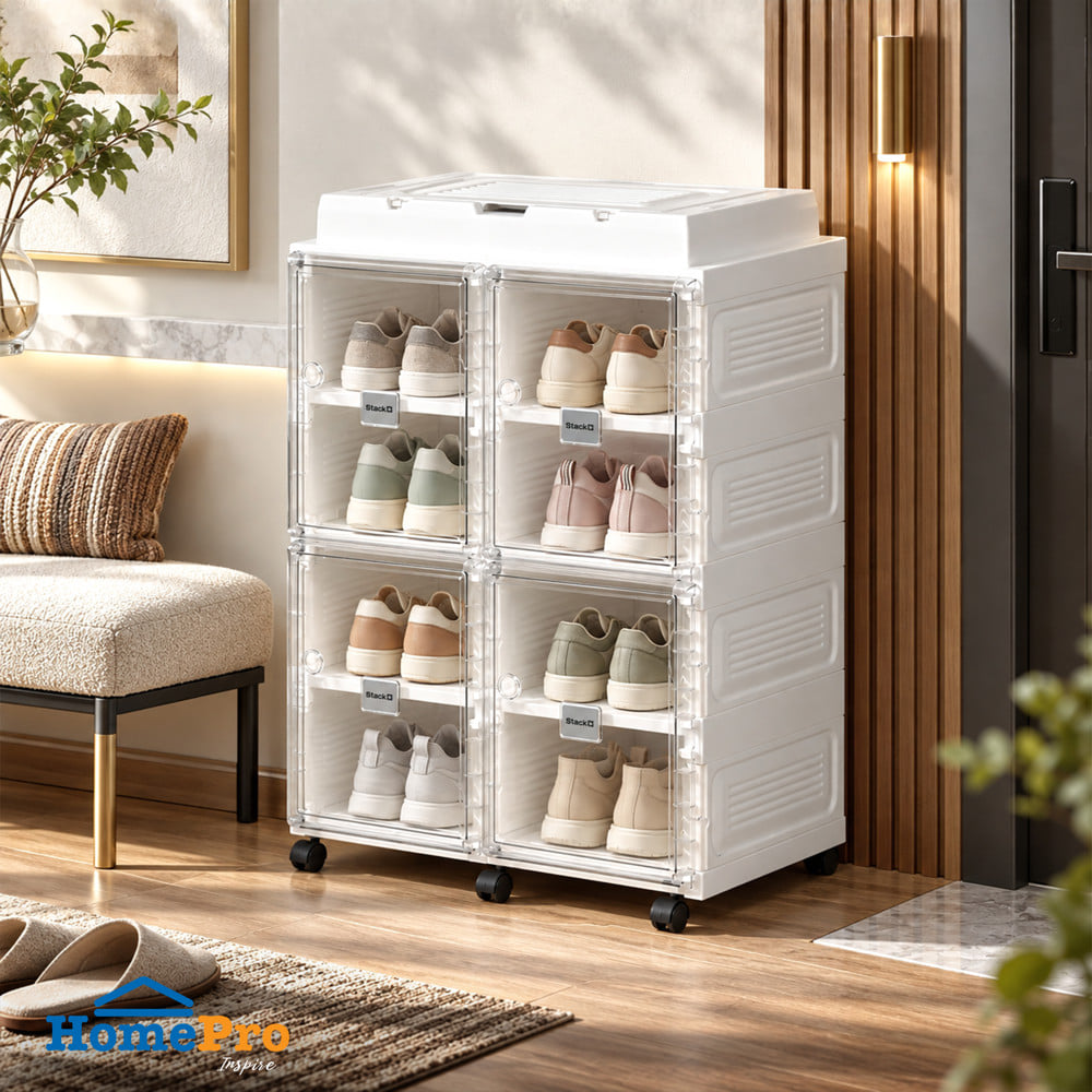 ชั้นวางรองเท้า 8 ช่อง พร้อมระบบเป่าแห้ง อุ่น และกำจัดกลิ่น STACKO CLAIRE 53.5X34X76 ซม. สีขาว