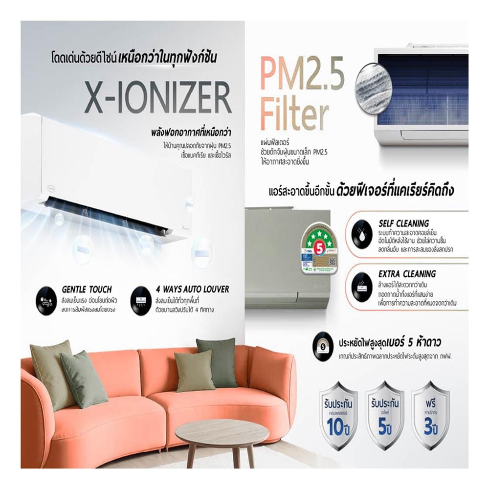 แอร์ผนัง CARRIER 42TVAB033BPI 30,000 บีทียู อินเวอร์เตอร์ สีชมพู