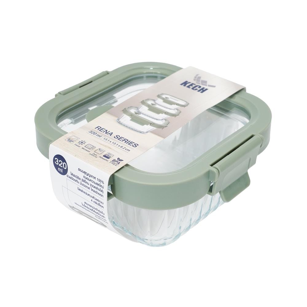 กล่องอาหารแก้วเหลี่ยม KECH RENA 0.32 ลิตร สีเทา