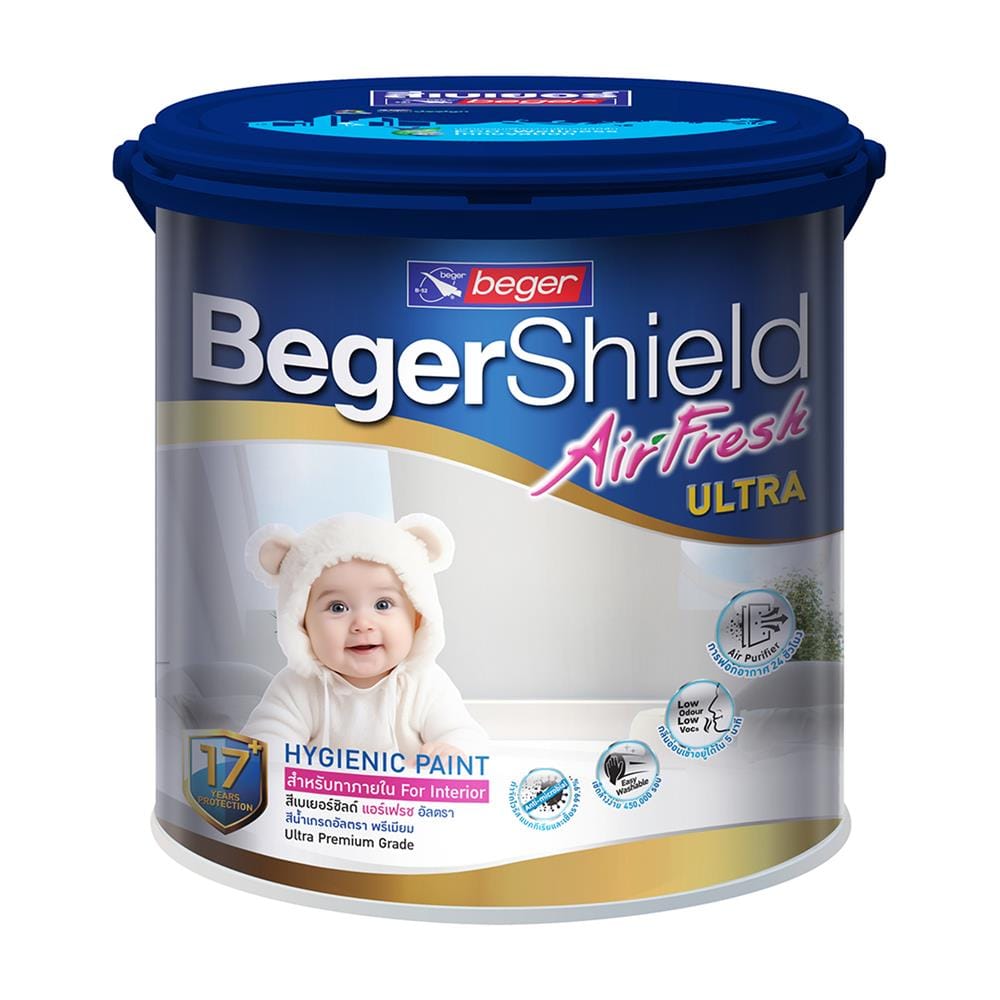 สีน้ำทาภายใน ชนิดกึ่งเงา BEGER BEGERSHIELD AIRFRESH ULTRA สีขาว BASE C 1 แกลลอน