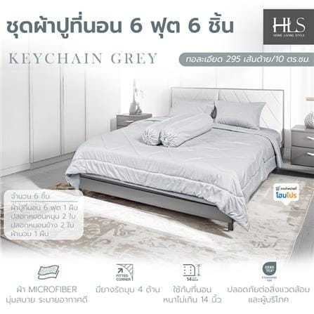 ชุดผ้าปูที่นอน 6 ฟุต (ชุด 6 ชิ้น) HOME LIVING STYLE KEYCHAIN สี GREY_6