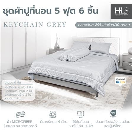 ชุดผ้าปูที่นอน 5 ฟุต (ชุด 6 ชิ้น) HOME LIVING STYLE KEYCHAIN สี GREY_5