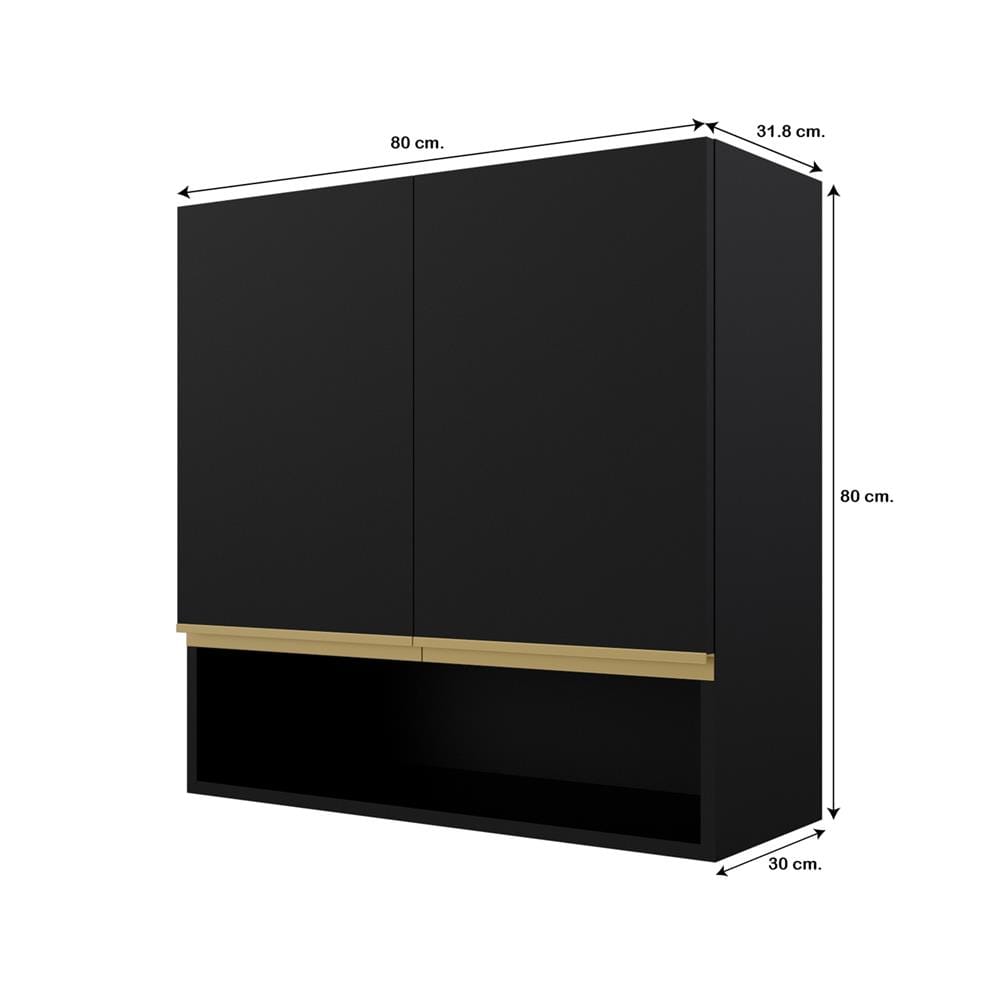 ตู้แขวนคู่เรียบช่องโล่ง D2 JUPITER JUVENTAS 80x80 ซม. สีดำ