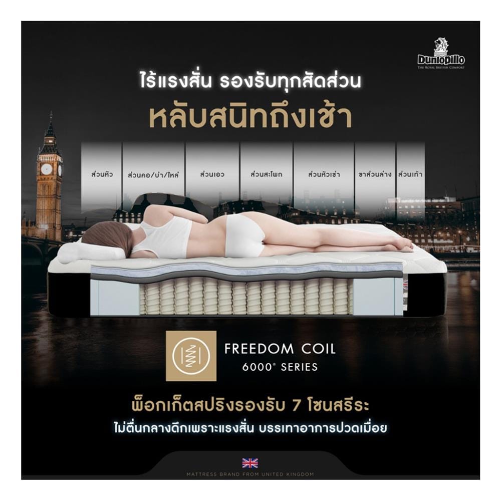 ที่นอนพ็อกเก็ตสปริง 5 ฟุต สุญญากาศ DUNLOPILLO รุ่น ORIENT พร้อมหมอนหนุน 2 ใบ