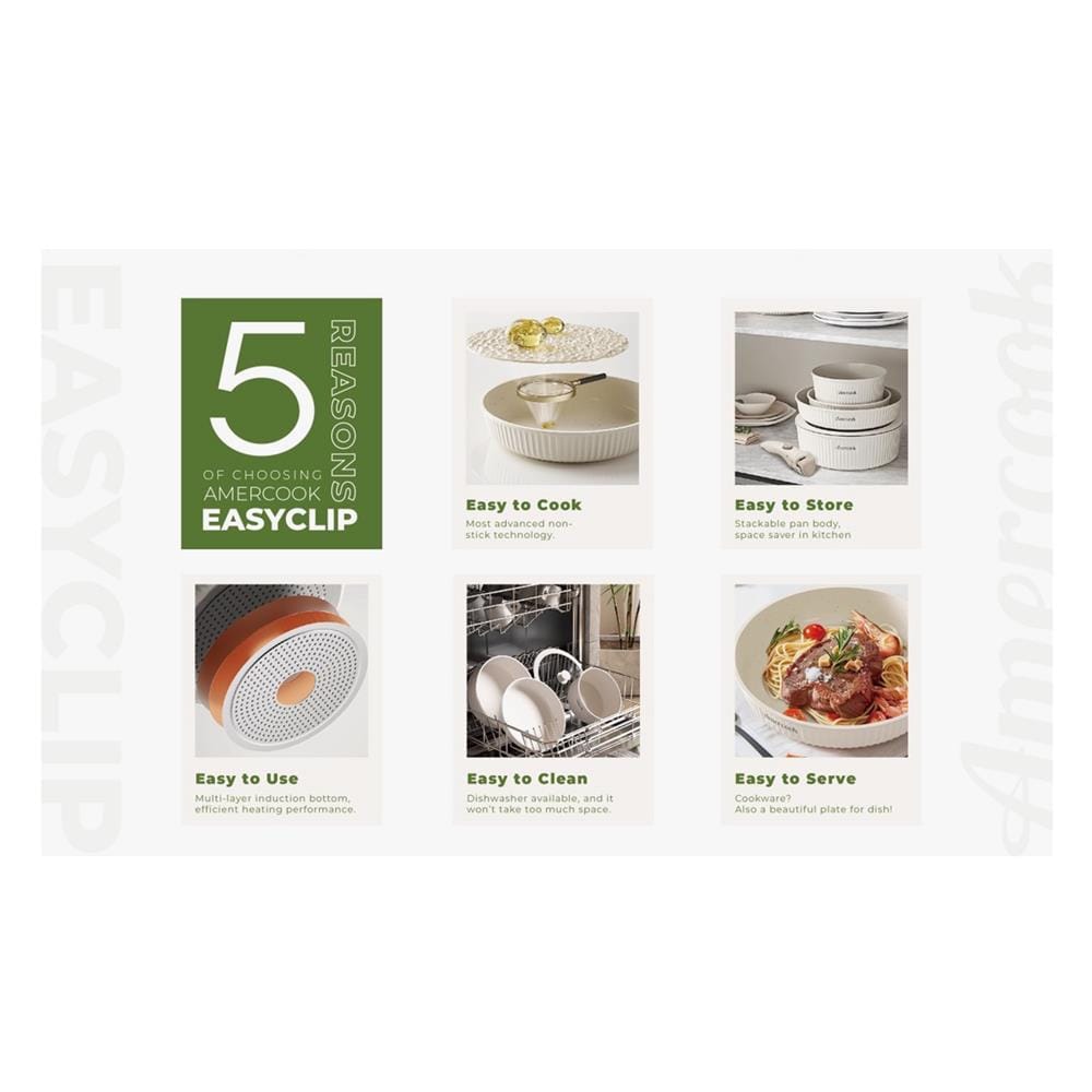 ชุดเครื่องครัว AMERCOOK EASY CLIP PRO IH (แพ็ก 8 ชิ้น)
