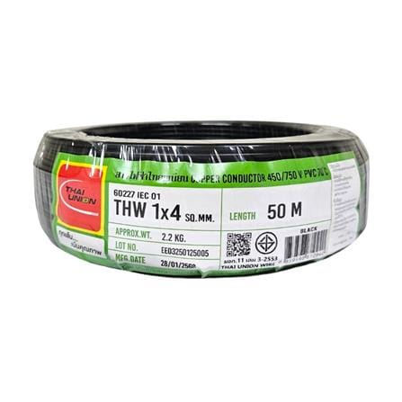 สายไฟ THW IEC01 THAIUNION 1X4 ตร.มม. 50 ม. สีดำ_0