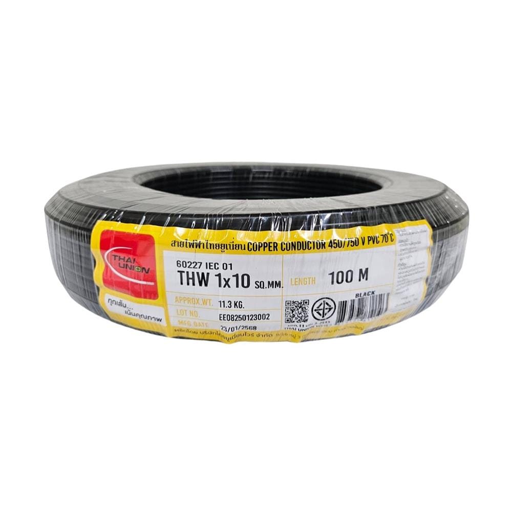 สายไฟ THW IEC01 THAIUNION 1X10 ตร.มม. 100 ม. สีดำ
