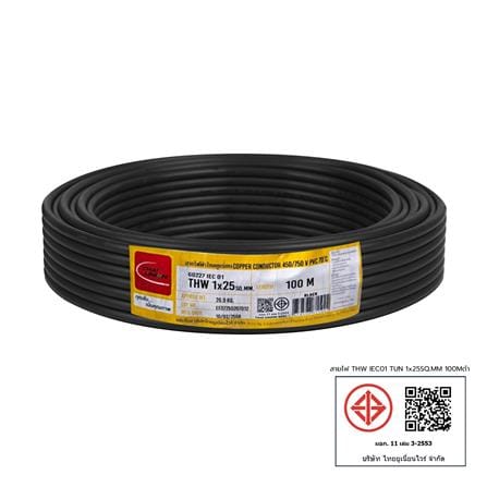 สายไฟ THW IEC01 THAIUNION 1X25 ตร.มม. 100 ม. สีดำ_1