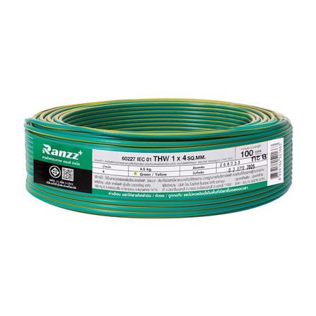 สายไฟ THW IEC01 RANZZ 1x4 ตร.มม. 100 ม. สีเขียว/เหลือง_0