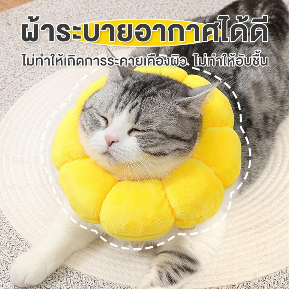 ปลอกคอสัตว์เลี้ยงกันเลีย PETUS รูปทานตะวัน ไซซ์ L สีเหลือง