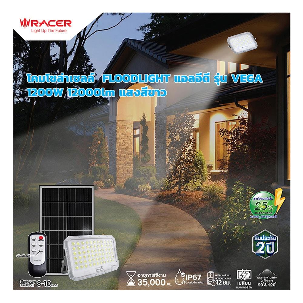 ไฟสปอตไลท์ SOLAR RACER VEGA 1,200 วัตต์ DAYLIGHT สีขาว/เทา