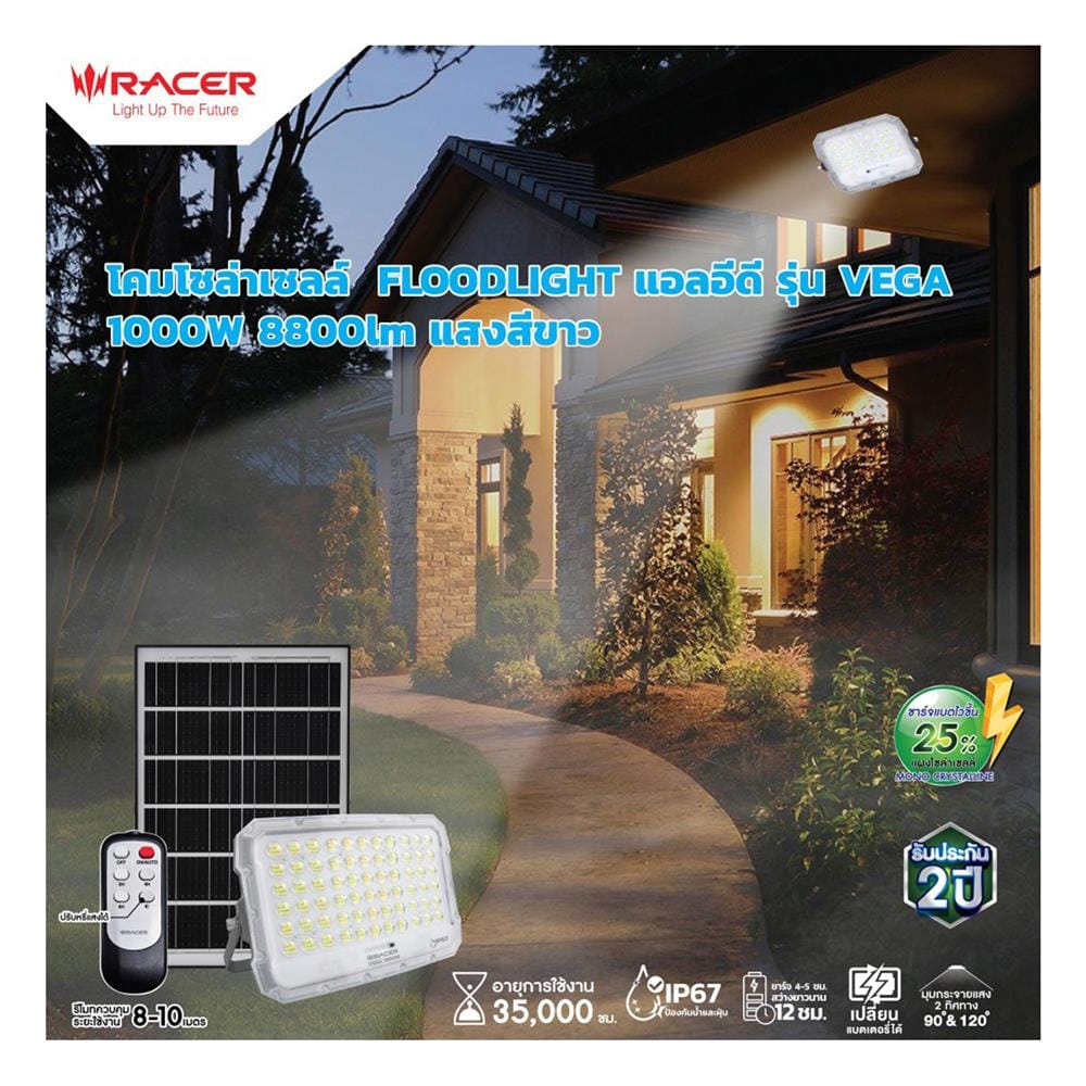 ไฟสปอตไลท์ SOLAR RACER VEGA 1,000 วัตต์ DAYLIGHT สีขาว/เทา
