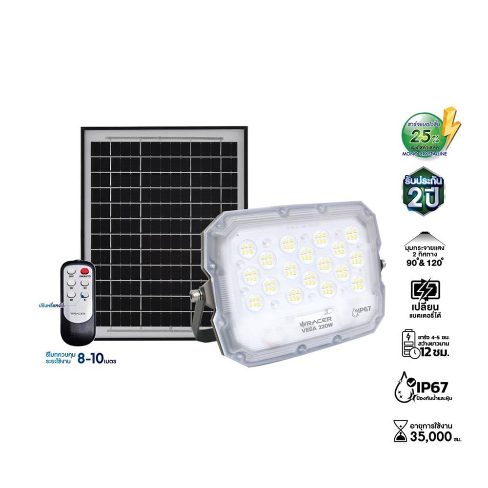 ไฟสปอตไลท์ SOLAR RACER VEGA 220 วัตต์ DAYLIGHT สีขาว/เทา