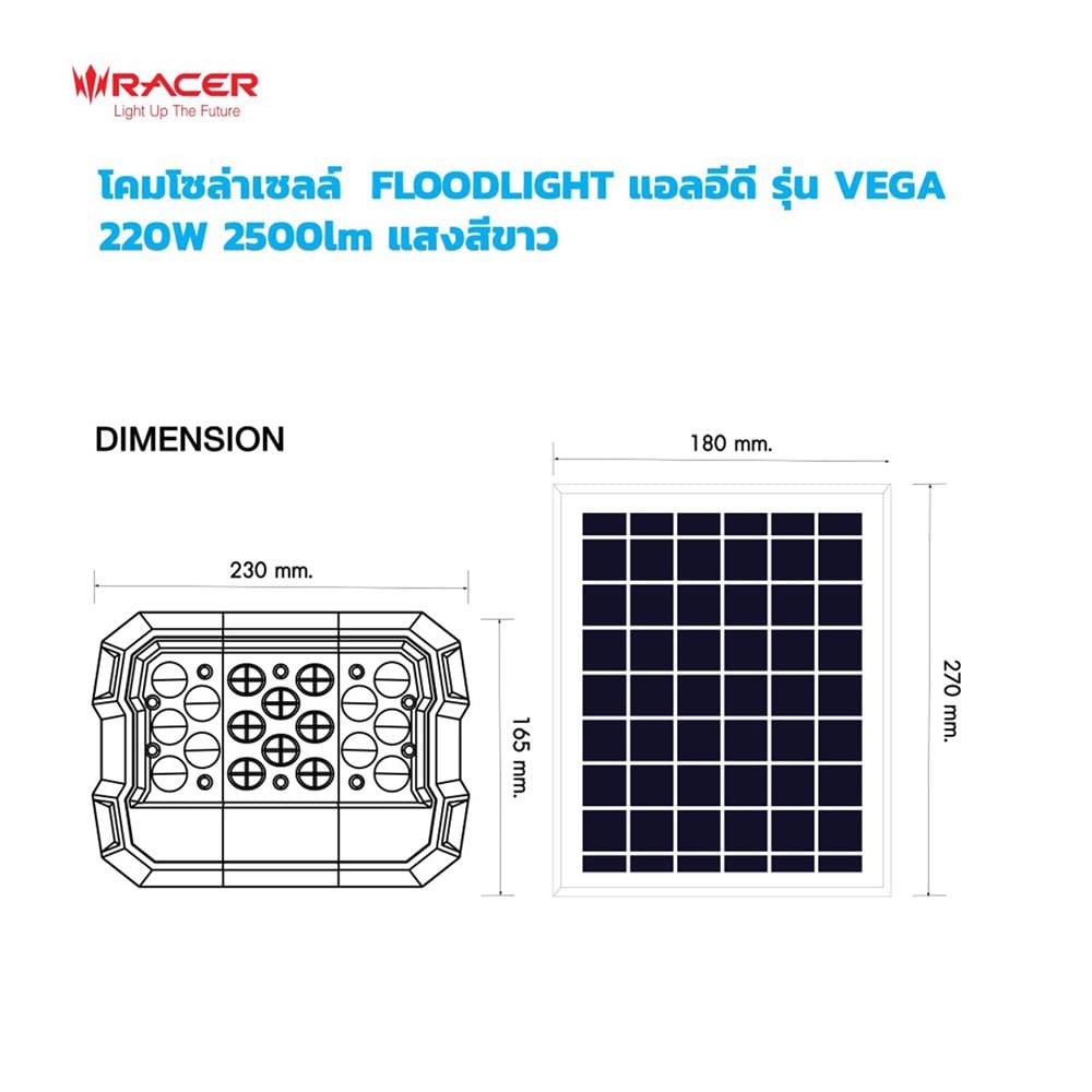 ไฟสปอตไลท์ SOLAR RACER VEGA 220 วัตต์ DAYLIGHT สีขาว/เทา