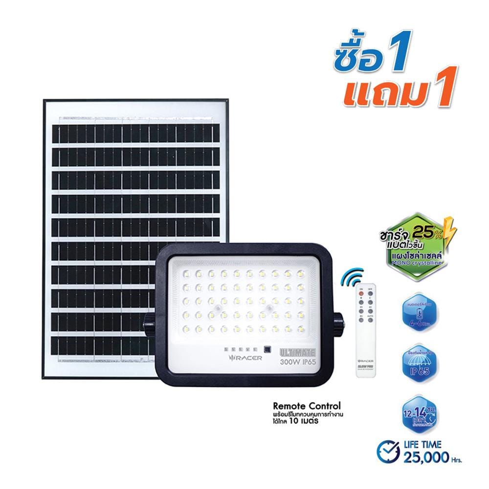 ไฟสปอตไลท์ SOLAR RACER ULTIMATE 300 วัตต์ DAYLIGHT สีดำ (1 แถม 1)