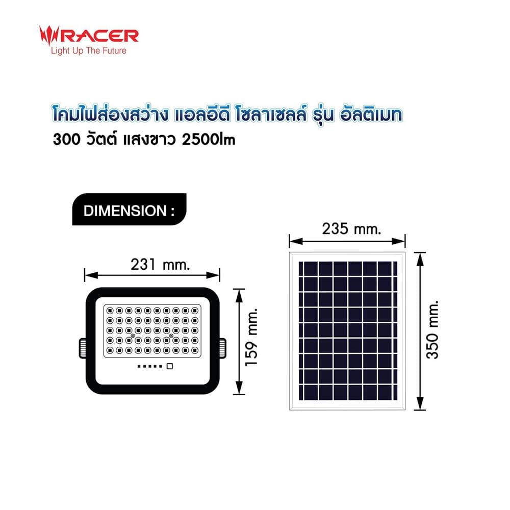 ไฟสปอตไลท์ SOLAR RACER ULTIMATE 300 วัตต์ DAYLIGHT สีดำ (1 แถม 1)