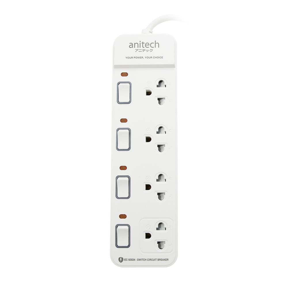 รางปลั๊กไฟ 4 ช่อง 4 สวิตช์ ANITECH H2143-WH 3 ม. สีขาว
