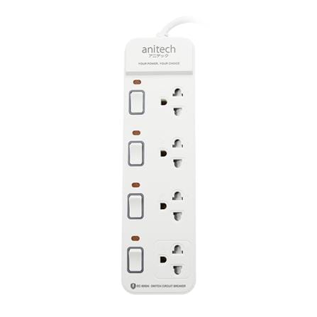 รางปลั๊กไฟ 4 ช่อง 4 สวิตช์ ANITECH H2143-WH 3 ม. สีขาว_0