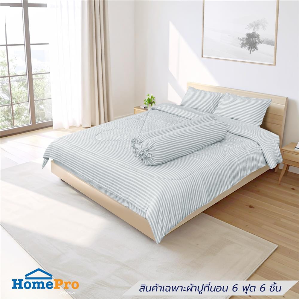 ชุดผ้าปูที่นอน 6 ฟุต (ชุด 6 ชิ้น) HOME LIVING STYLE LINEA สี GREY