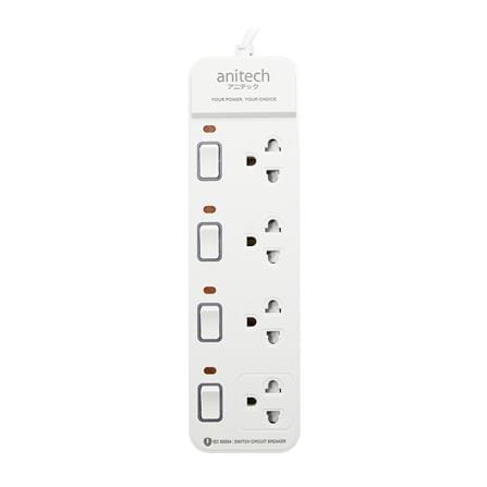 รางปลั๊กไฟ 4 ช่อง 4 สวิตช์ ANITECH H2145-WH 5 ม. สีขาว_0