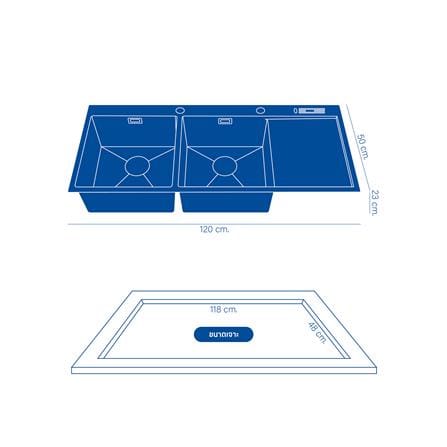 ซิงค์ฝัง 2 หลุม 1 ที่พัก DYNA HOME WD-12050-TD-BK สีดำ_6