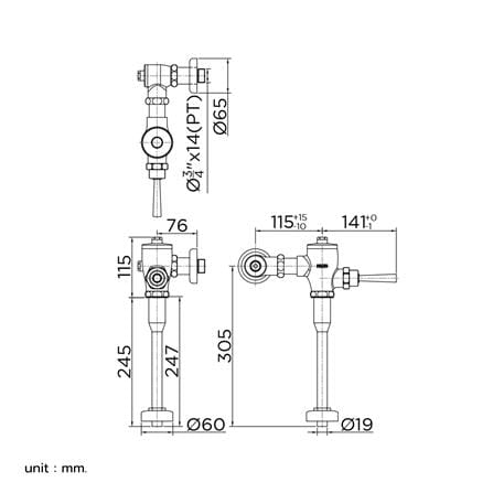 ฟลัชวาล์วโถปัสสาวะชายท่อตรง KARAT FAUCET KV-02-231-50_2