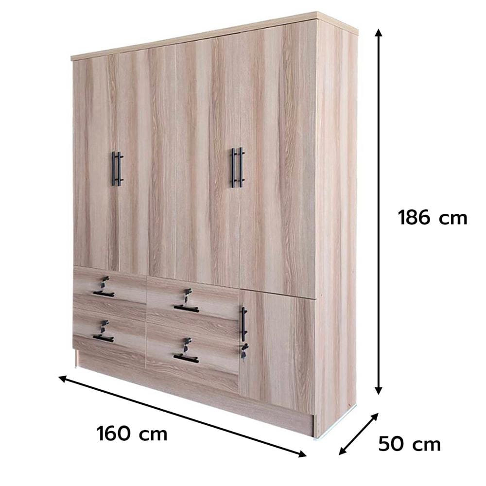 ตู้เสื้อผ้า 4 บานเปิด FURDINI HERO 160 ซม. สี NATURAL OAK