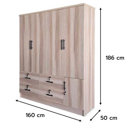 ตู้เสื้อผ้า 4 บานเปิด FURDINI HERO 160 ซม. สี NATURAL OAK_8
