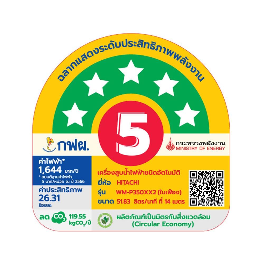 ปั๊มน้ำอัตโนมัติ HITACHI WM-P350XX2 350 วัตต์
