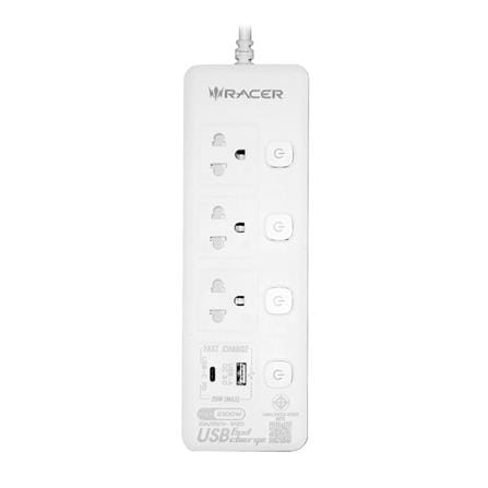 รางปลั๊กไฟ 3 ช่อง 4 สวิตช์ 2 USB RACER 3 เมตร สีขาว_0