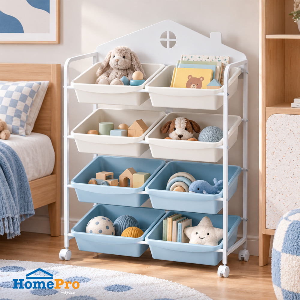 ชั้นวางของ 4 ชั้น พร้อมถาด STACKO LITTLE-P 75.4X29.5X107 ซม. สีขาว/ฟ้า