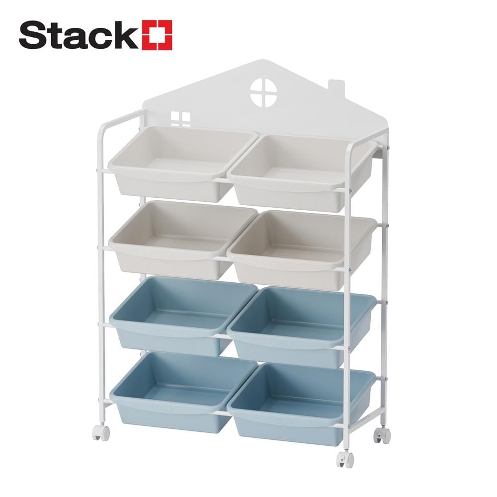 ชั้นวางของ 4 ชั้น พร้อมถาด STACKO LITTLE-P 75.4X29.5X107 ซม. สีขาว/ฟ้า