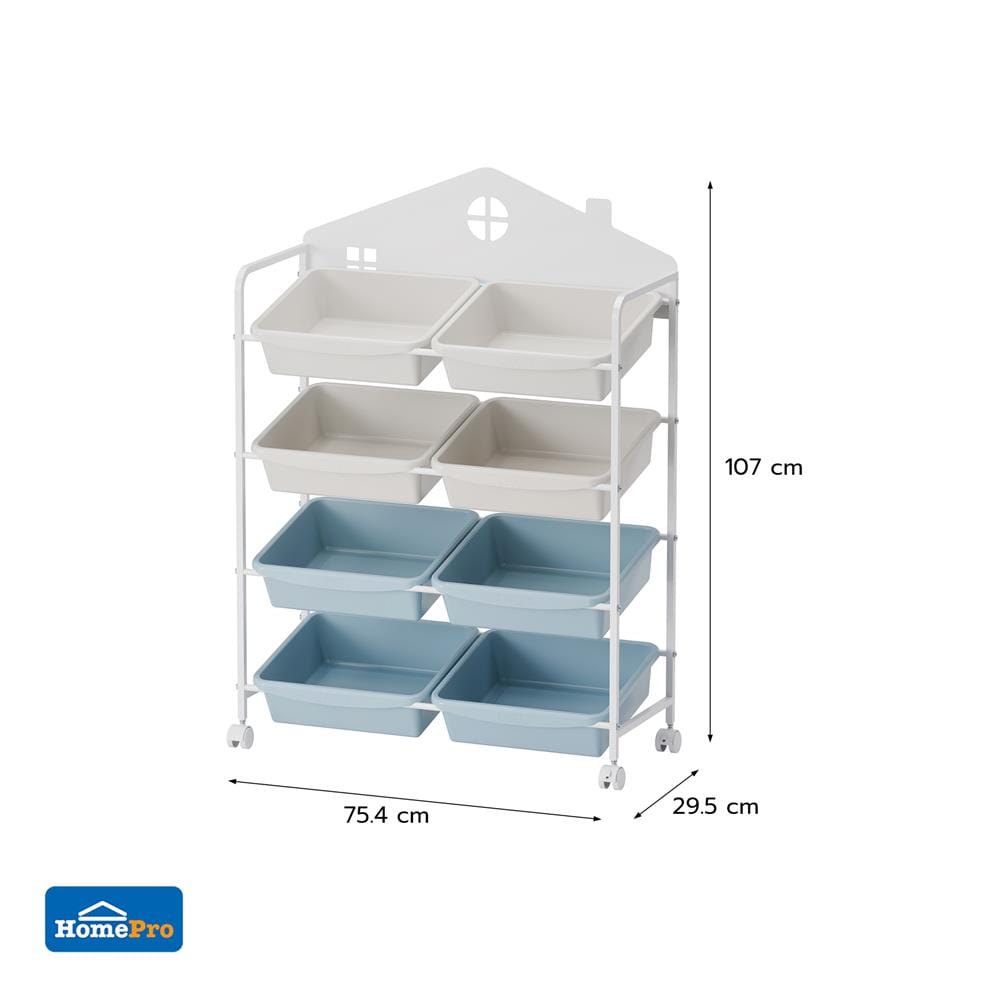 ชั้นวางของ 4 ชั้น พร้อมถาด STACKO LITTLE-P 75.4X29.5X107 ซม. สีขาว/ฟ้า