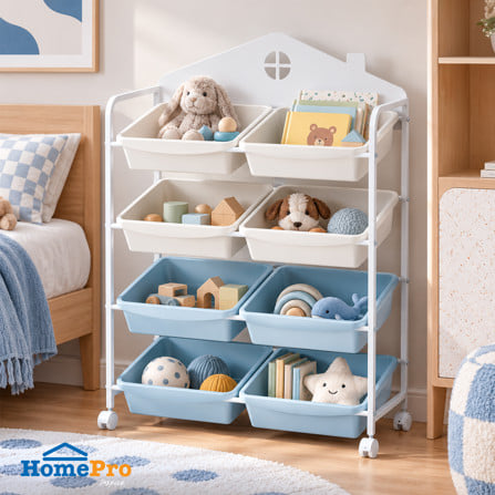 ชั้นวางของ 4 ชั้น พร้อมถาด STACKO LITTLE-P 75.4X29.5X107 ซม. สีขาว/ฟ้า