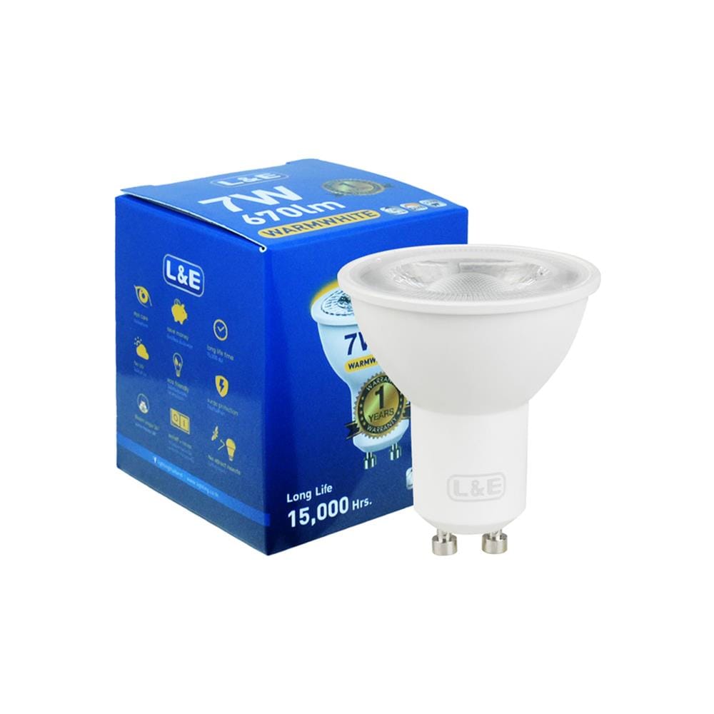 หลอด LED L&E MR16/PAR DIM 220V 7 วัตต์ WARM WHITE GU10