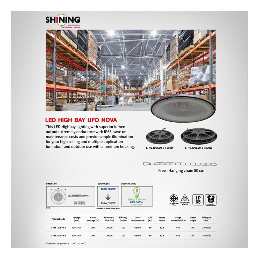โคมไฮเบย์ LED SHINING NOVA 100 วัตต์ DAYLIGHT สีดำ