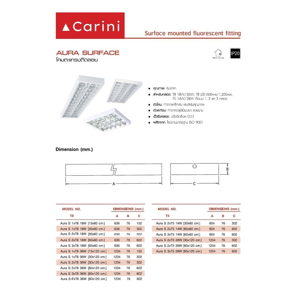 โคมตะแกรงติดลอย CARINI AURA S DE 2X120 ซม. สีขาว/สีเงิน