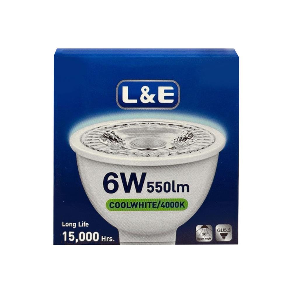 หลอด LED L&E MR16/PAR 12V 60D 6 วัตต์ COOL WHITE GU5.3