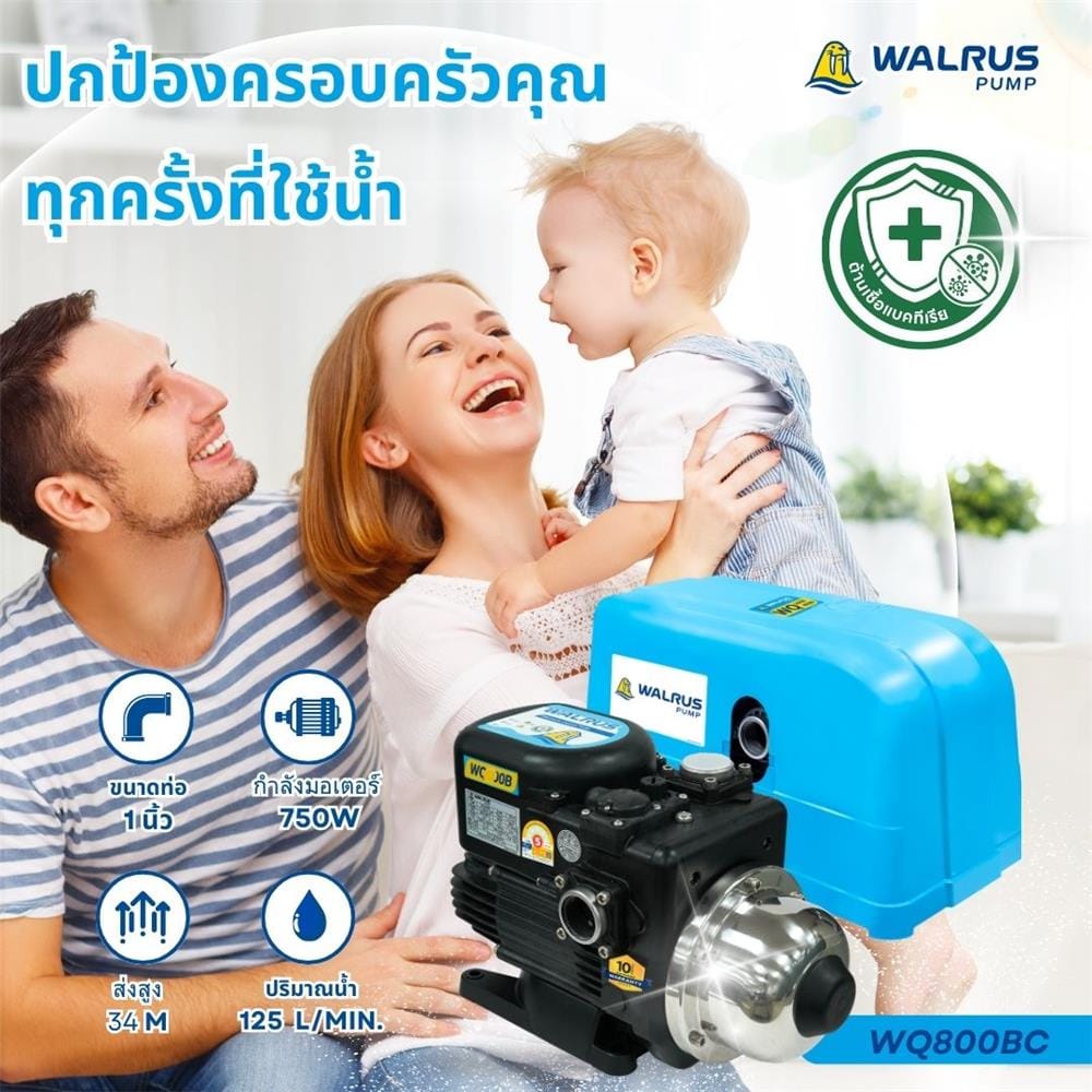 ปั๊มน้ำอัตโนมัติ WALRUS PUMP WQ800BC 750 วัตต์