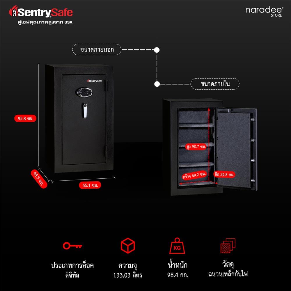 ตู้เซฟนิรภัย ELECTRONIC SENTRYSAFE EF4738E 55.1 ซม. สีดำ