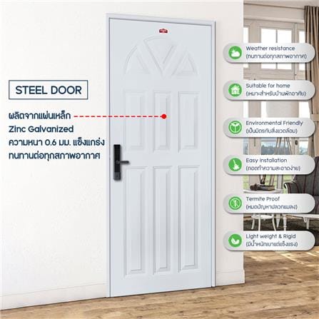 ประตูภายนอกเหล็ก เจาะลูกบิด PROFESSIONAL DOOR B2G 89.2x199.4 ซม. สีเทา_3