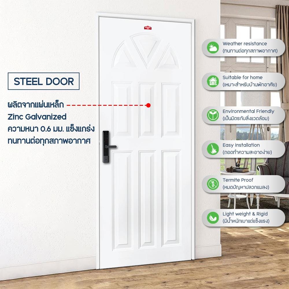ประตูภายนอกเหล็ก เจาะลูกบิด PROFESSIONAL DOOR B2W 89.2x199.4 ซม. สีขาว