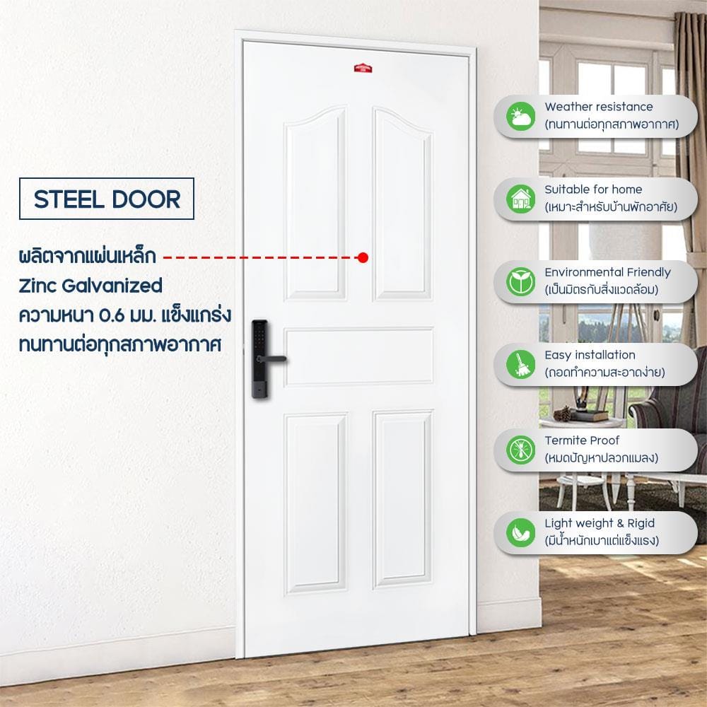 ประตูภายนอกเหล็ก เจาะลูกบิด PROFESSIONAL DOOR G2W 89.2x199.4 ซม. สีขาว