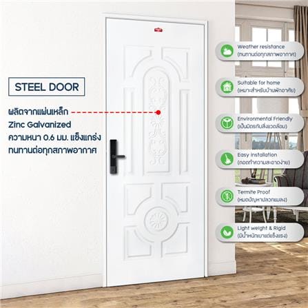 ประตูภายนอกเหล็ก เจาะลูกบิด PROFESSIONAL DOOR H2W 89.2x199.4 ซม. สีขาว_3