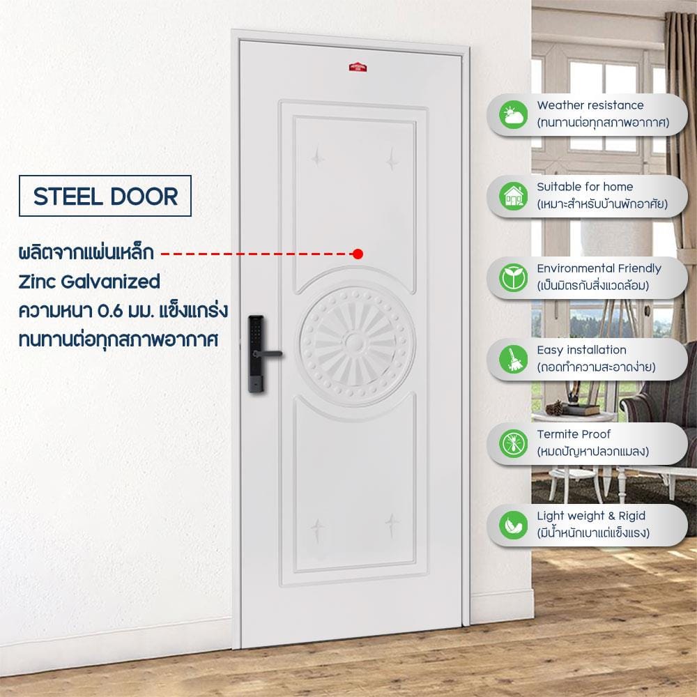 ประตูภายนอกเหล็ก เจาะลูกบิด PROFESSIONAL DOOR I1C 79.2x199.4 ซม. สีครีม