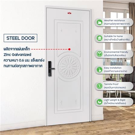 ประตูภายนอกเหล็ก เจาะลูกบิด PROFESSIONAL DOOR I1C 79.2x199.4 ซม. สีครีม_3