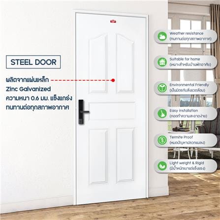 ประตูภายนอกเหล็ก เจาะลูกบิด PROFESSIONAL DOOR G1W 79.2x199.4 ซม. สีขาว_3
