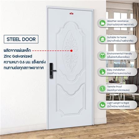 ประตูภายนอกเหล็ก เจาะลูกบิด PROFESSIONAL DOOR R2G 89.2x199.4 ซม. สีเทา_3