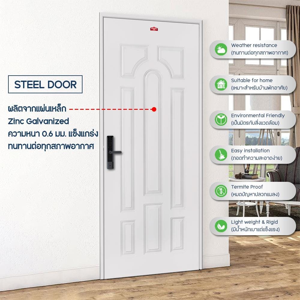 ประตูภายนอกเหล็ก เจาะลูกบิด PROFESSIONAL DOOR L1C 79.2x199.4 ซม. สีครีม